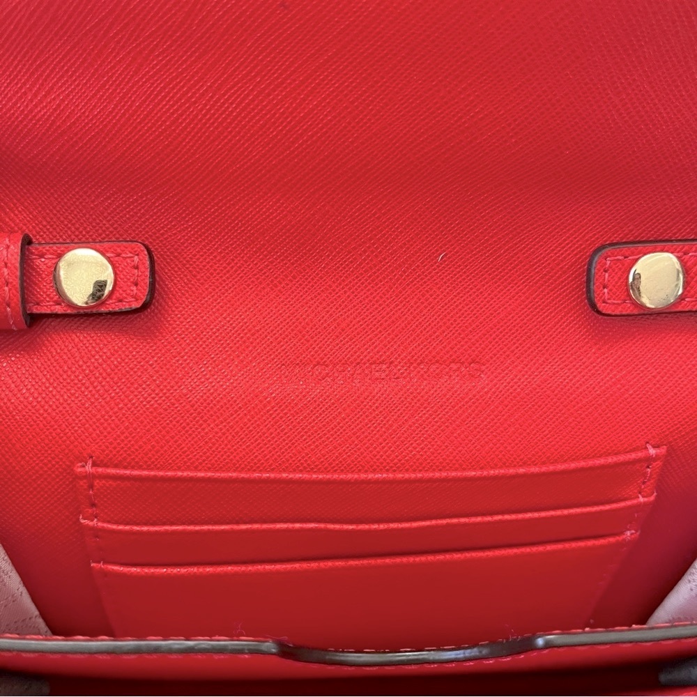 Michael Kors Cherry Red Mini Crossbody Bag with Gold Chain Everyday Casual Purse - Picture 9 of 12